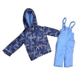 Osh Kosh B Gosh Girls Winter Jacket Snow Bib Set Blue Floral Pattern Snow Suit 3